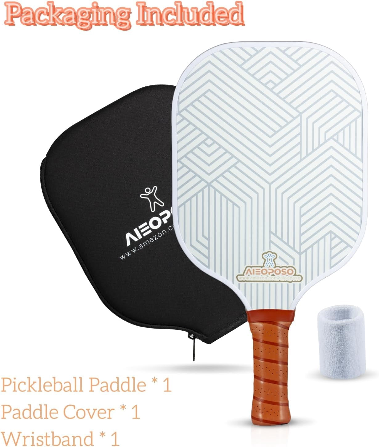 Aieoposo Pickleball Paddles, Pickleball Gift, Fiberglass Pickleball Rackets, Wristbands and Pickleball Cover - Indoor & Outdoor Pickleball Set for Beginners & Intermediate Players
