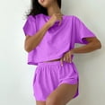 thumbnail image 2 of Jamicy Women Sleepwear Pajamas Set Gift for Mom Women's Striped Tee Shirts and Shorts Pajamas Set Side Slit Crewneck Loungewear, 2 of 5