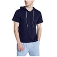 thumbnail image 1 of Blusa de manga corta con capucha para hombre, informal y a la moda, de color liso, con capucha y manga corta., 1 of 8