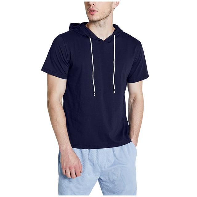 Blusa de manga corta con capucha para hombre, informal y a la moda, de color liso, con capucha y manga corta.