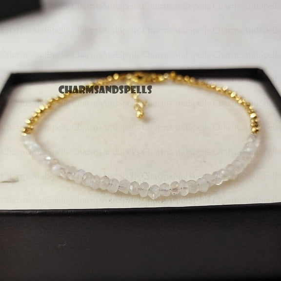 Delicate Rainbow Moonstone Minimalist Bracelet - Natural Stone Dainty Bracelet - Healing Crystal Spiritual Protection June Birthstone Gift