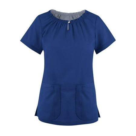 

HIMIWAY Summer Work Suit Front Double Pocket Solid Color Short Sleeves Shirts For Women