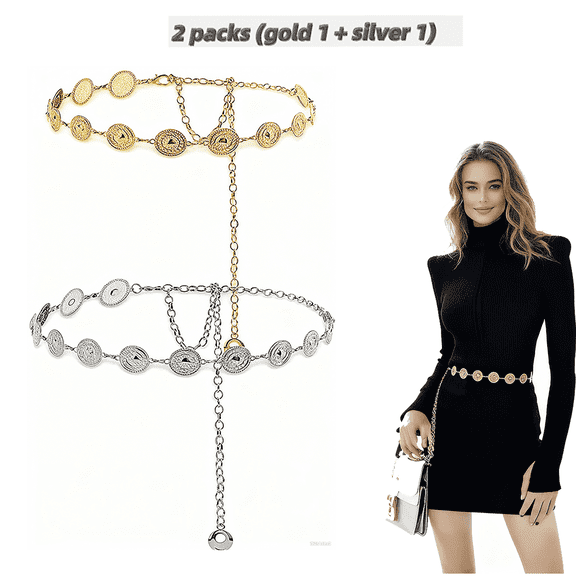 Western Round Concho Chain Belt, Women's Metal Waist Chain for Dress and Jeans, Western Cowboy Style