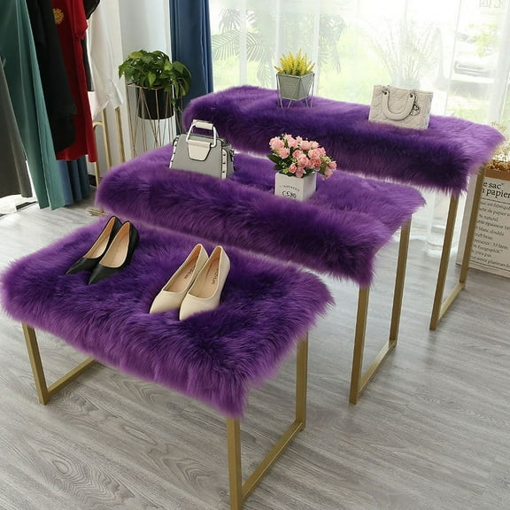 ERDOUY Solid Color Plush Table Runner,Faux Sheepskin Decorative Shaggy Dresser Scarf,Not-Slip Desk Pad Food for Christmas Weddin,Luxury False Fur Dresser Tablecloth-Deep Purple 40x100cm(16x39inch)