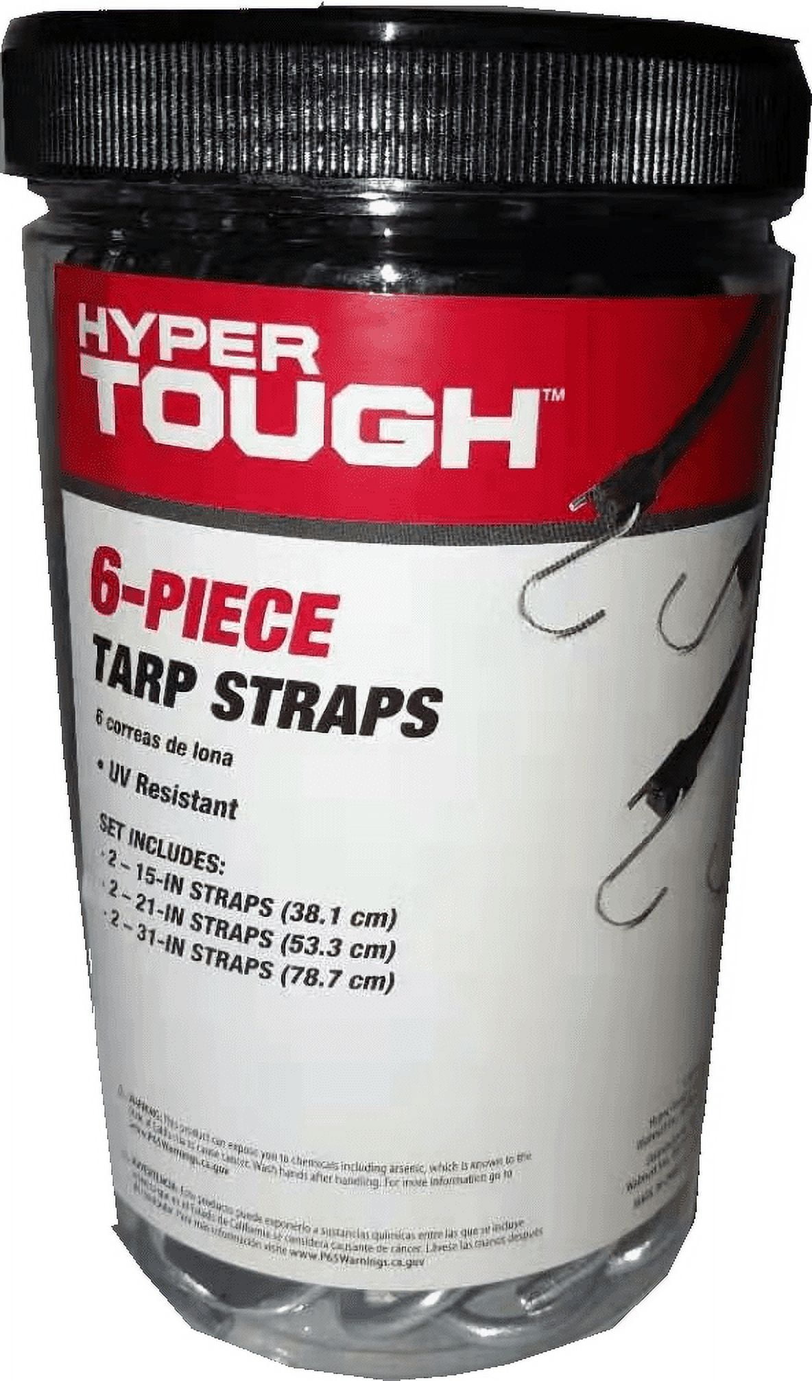 (4 pack) HyperTough 6-Pack Tarp Strap with Steel Hooks, 15", 21", & 31" Straps