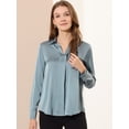 thumbnail image 3 of Camisa de trabajo de manga larga con blusa elegante con cuello en V de oficina para mujer Gris azul2 S Unique Bargains Camisa, 3 of 6