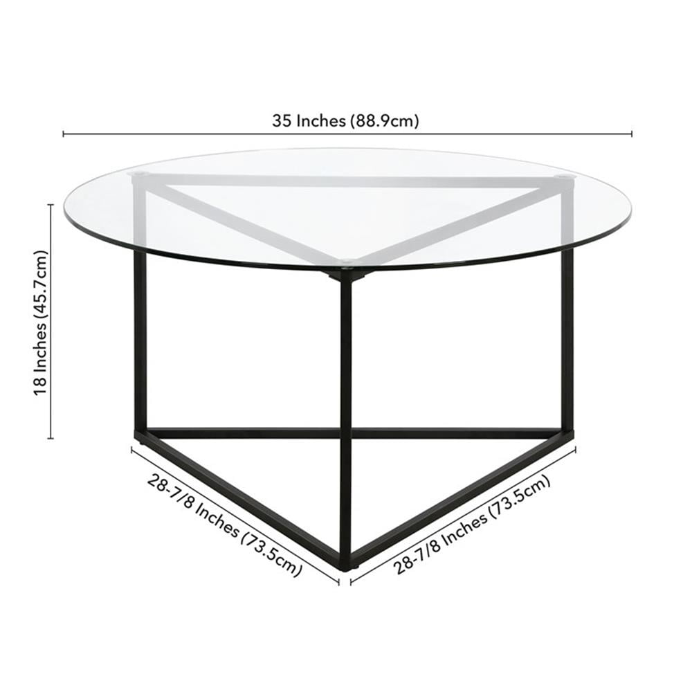 Evelyn&Zoe Jenson 35" Wide Round Coffee Table with Glass Top, Blackened Bronze