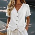 thumbnail image 2 of DLIDG Cotton Linen Tops fort Women Button Down V Neck Short Sleeve Waistcoat Shirts Dressy Casual Tunic Shirts Trendy Gauze Vest Blouse Lightweight Blouse Business Vacation Casual Outfits White Xl, 2 of 5
