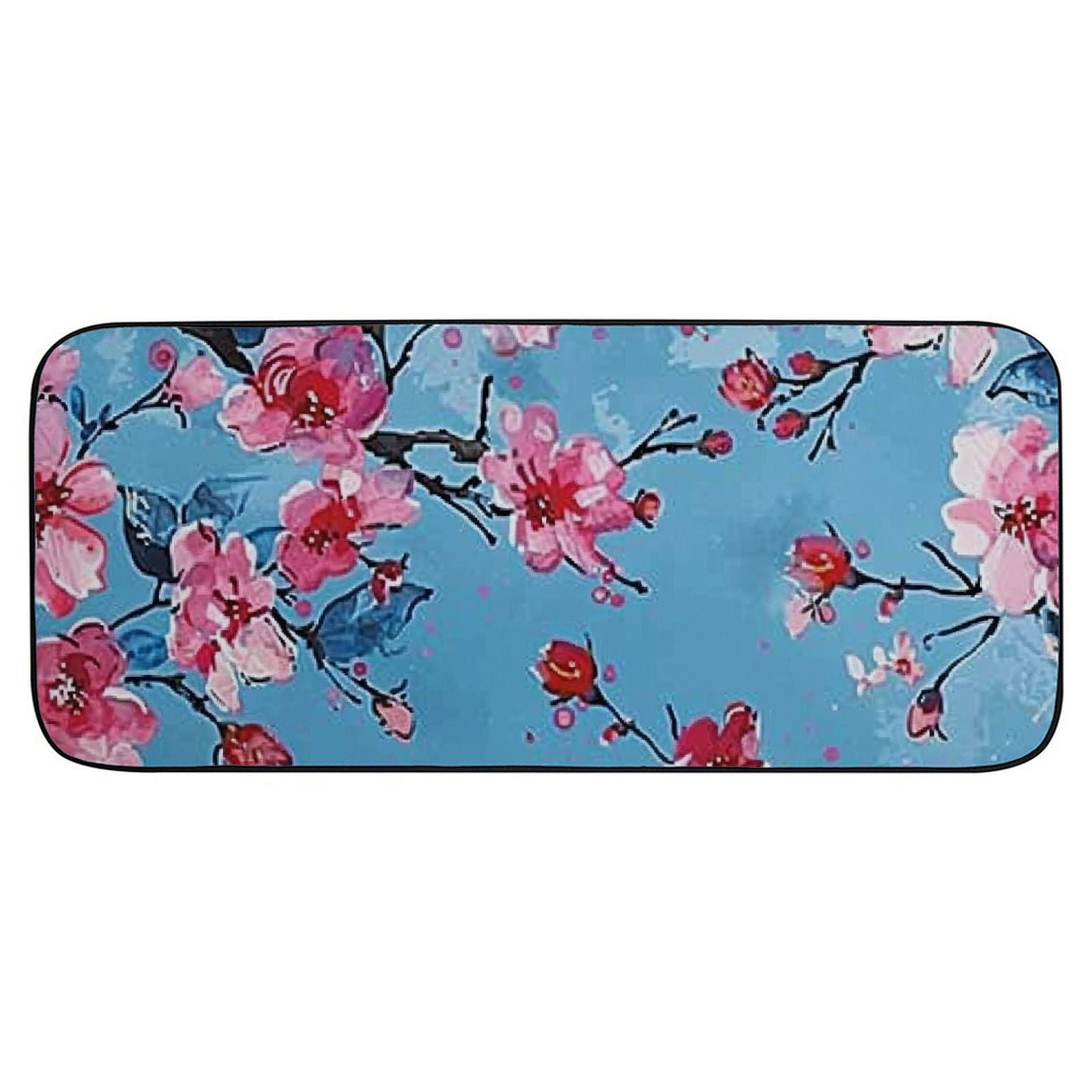 Heduofu Front Door Mat Welcome Mat, Elegant Flower Blooming Non-Slip Absorbent Indoor Door Mats, Durable Rubber Backing Floor Doormat for Entryway, Patio, Porch, Pink Blue 19.68*47.24 in