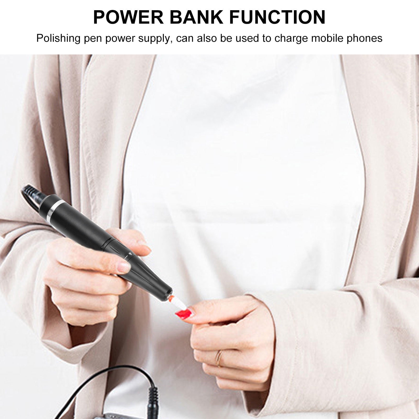 Xirurus 35000 RPM Rechargeable Nail Drill Pen with LCD, Dual‑Side Holder, Power‑Bank, 12‑Hour Battery, Adjustable Speed, Black
