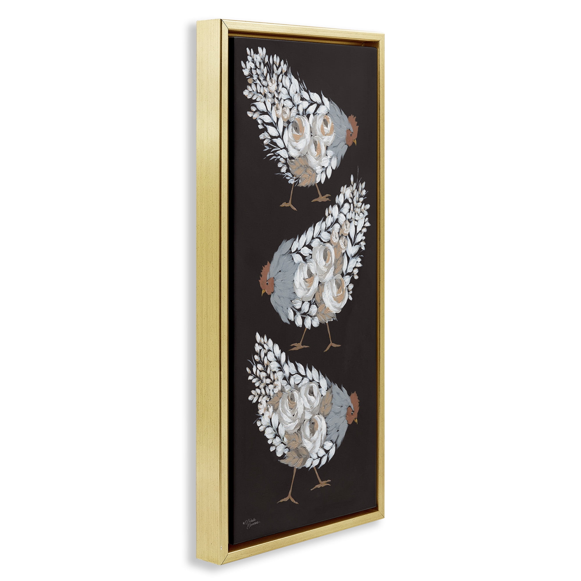 Stupell Industries Abstract Floral Body Hens Animals & Insects Painting Gold Floater Framed Canvas Art Print Wall Art, 15 x 31