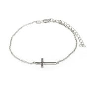 EVE'S ADDICTION Sterling Silver Simple Sideways Cross Bracelet