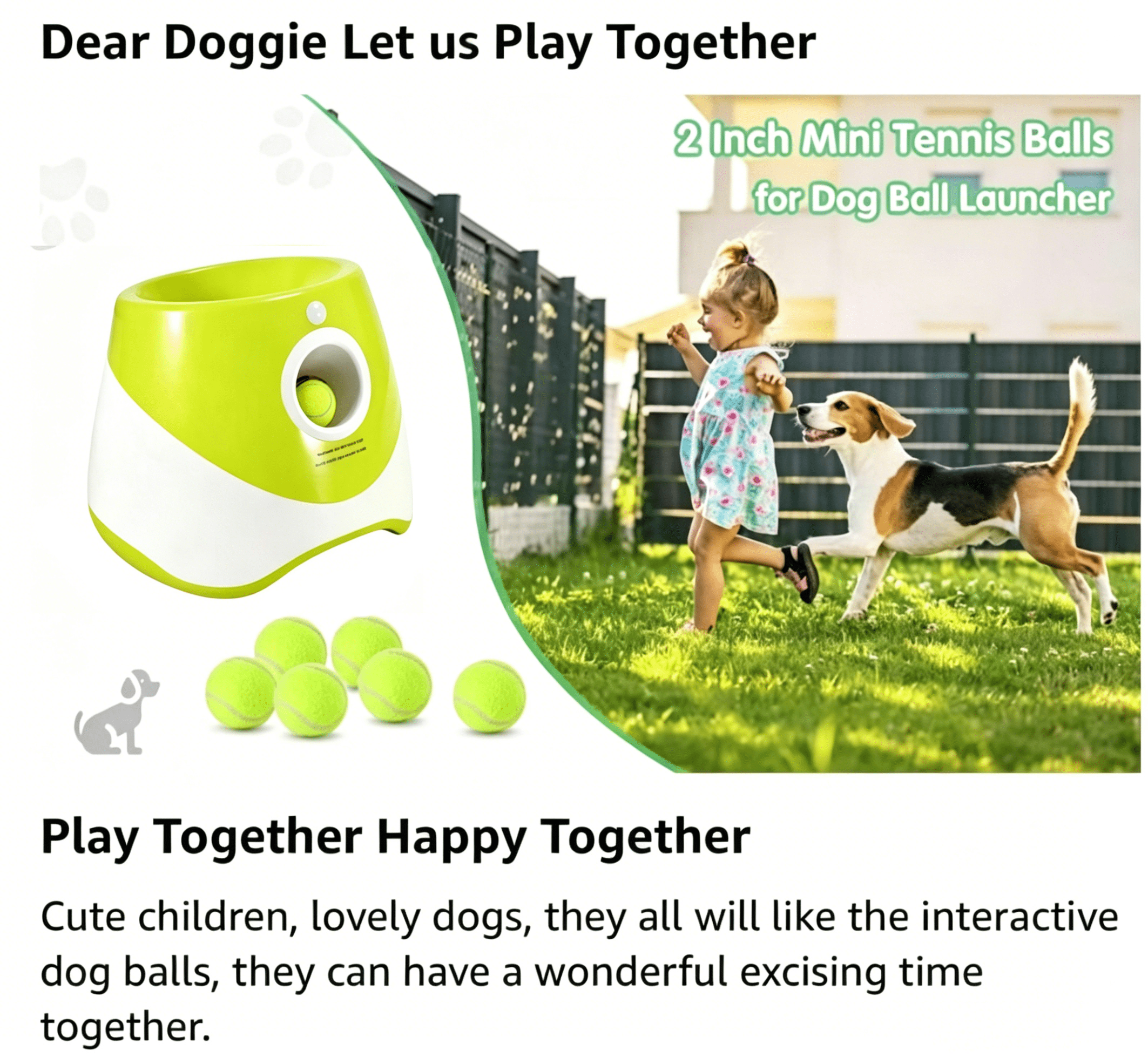 Tstiti Automatic Dog Ball Launcher with 3 Distance Settings, Includes 3 Mini Tennis Balls, Interactive Indoor Outdoor Dog Toy, Light Green
