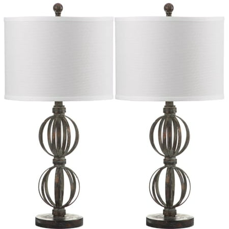 Safavieh Calista Double Sphere Table Lamp with CFL Bulb, Oil-Rubbed Bronze with Off-White Shade, Set of 2