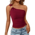 thumbnail image 2 of One Shoulder Going Out Tops for Women Summer Y2K Clothes Sleeveless Fitted Spring Fashion Shirts Wine Red XXL, 2 of 6