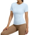 thumbnail image 6 of hotojiny Workout Shirts Women Stretchy Crew Neck Back Cut out T Shirts Athletic Short Sleeve Sun Protection Gym Running Yoga Tops, 6 of 7