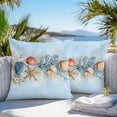 thumbnail image 3 of Throw Pillow Covers 16x16 Inch Set of 2, Blue Coastal Waterproof Outdoor Pillow Covers, Summer Nautical Beach Conch Starfish Coral Decorative Cushion Pillowcases for Couch, Sofa, Bed, Garden, Patio, 3 of 9
