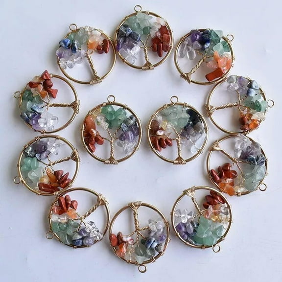 QQTDFG Wholesale 10pcs stone Tree of life 7 charka Crystal Pendants for jewelry marking-default