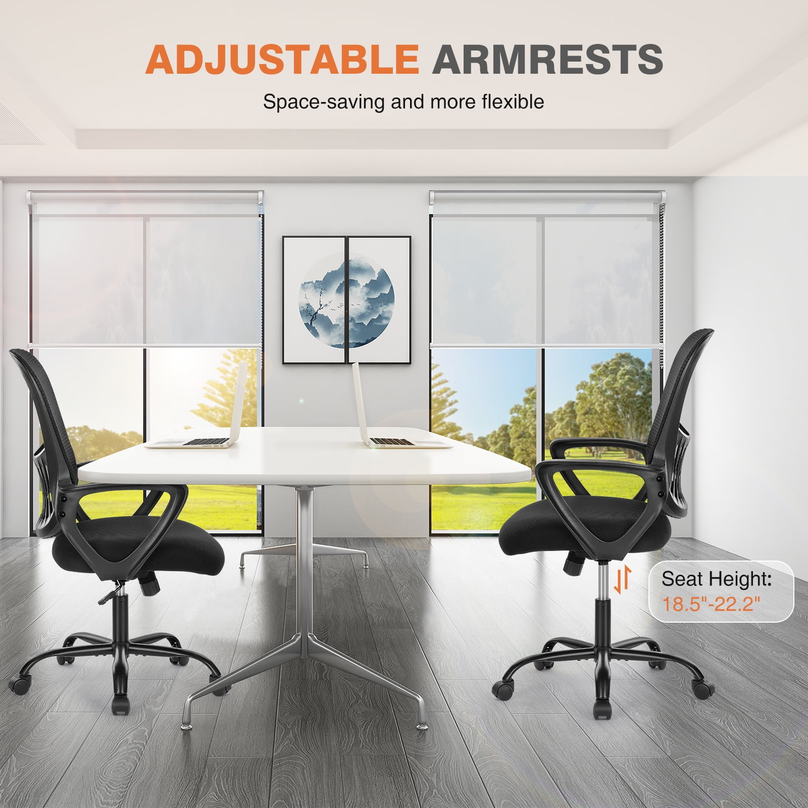 GIANNA Office Chair, Ergonomic Home Mesh Office Desk Chairs, with Armrests, Wheels and Mid-Back Task Chair with Lumbar Support，Black