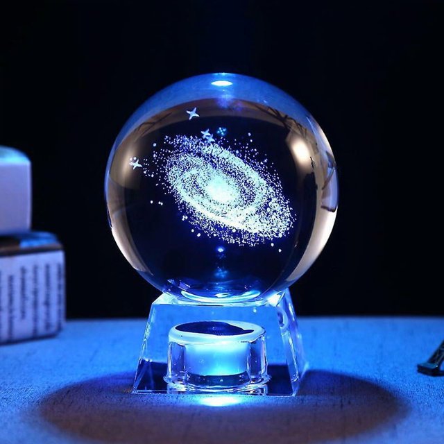 Boule de cristal galaxie - Boules de verre veilleuse chambre bb avec pied de lampe LED, Clair 80mm Sphre de verre Eclairage Galaxy cadeau enfant