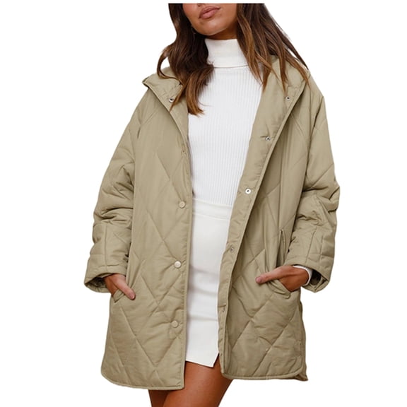 Women Long Diamond Quilted Hooded Jacket,Fashion Winter Coat Oversized Baggy, Warm Long Sleeve Jackets Light Green L