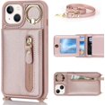 thumbnail image 4 of iPhone 13 Mini Case for Women with Card Holder,iPhone 13 Mini Phone Case Wallet with Strap,Crossbody Lanyard Cases with Credit Card Slots Kickstand with Ring Holder Stand Case,5.4",Rosegold, 4 of 13