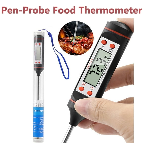 TASHHAR Meat Thermometer Portable Instant Read Digital Display Electronic Temperature Pen Long Probe Food Thermometer for Milk Powder Liquid BBQ Kitchen Baking