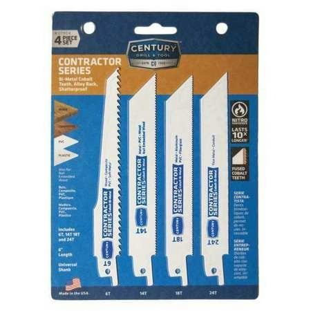 

CENTURY DRILL AND TOOL 07904 6 L x Various TPI Bi-metal Contractor Bi-Metal Recip Blade 4Pc Set