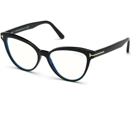 Tom Ford FT 5639B Eyeglasses 001 Shiny Black/ Blue Block Lenses