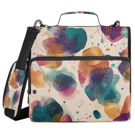 Water-Resistant 3-Ring Binder Organizer with Multiple Pockets Zipper Binder Bag for Office Teal and Orange Abstract Shapes