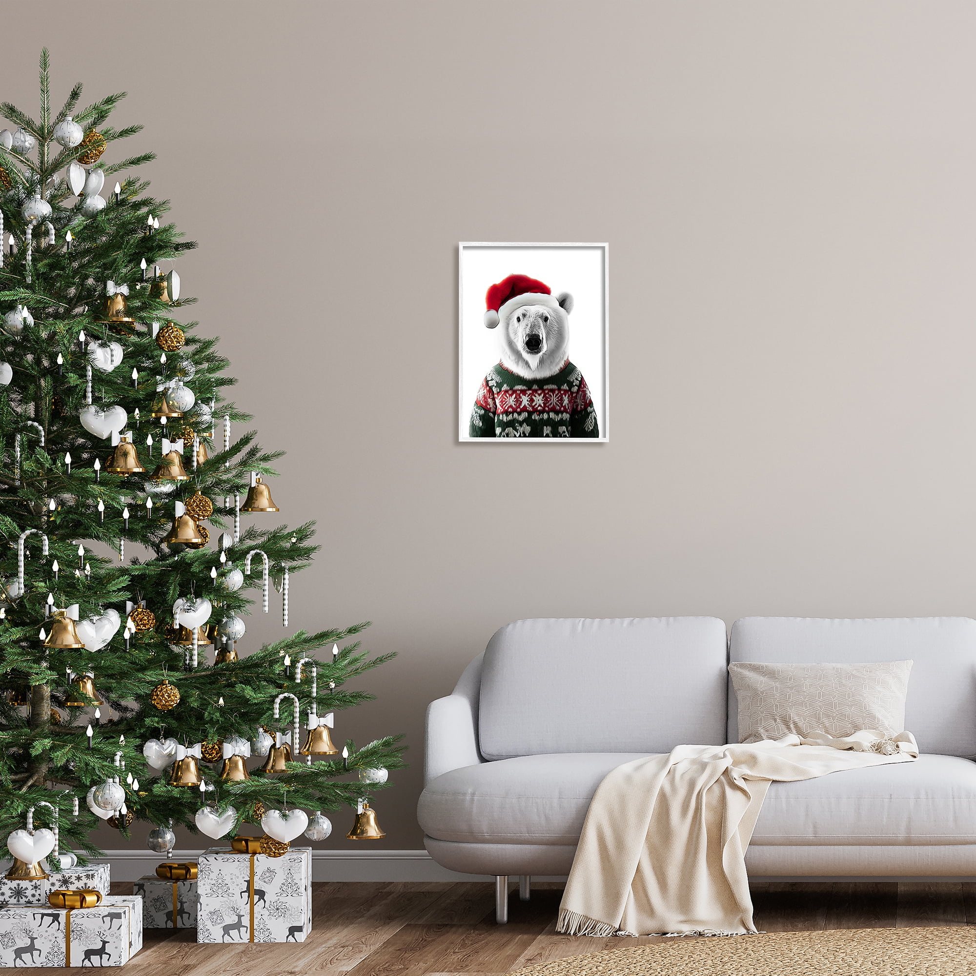 Stupell Industries Bear in Holiday Sweater Holiday Painting White Framed Art Print Wall Art, 16 x 20
