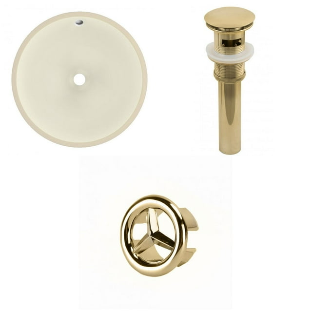 16-in. W Round Bathroom Undermount Sink Set In Biscuit - Gold Hardware - Overflow Drain Incl. AI-20611