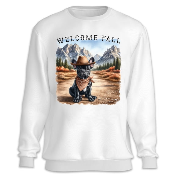 Welcome Fall Western Cowboy French Bulldog Enjoys Majestic Autumn Sweatshirt Unisex Merch Dog Lover Gifts - 01007