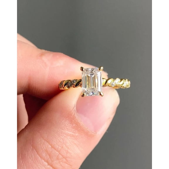 NYS Jewellrs 14K Yellow Gold Plated 2.00 Ct Emerald Cut Diamond Christmas Wedding Engagement Thanksgiving Halo Ring 925 Sterling Silver For Women's -9.5