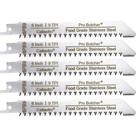 Caliastro 6-Inch Stainless Steel Frozen Meat Bone Cutting Saw Blades for Reciprocating and Sawzall Saws 5-Pack - Pro Butcher