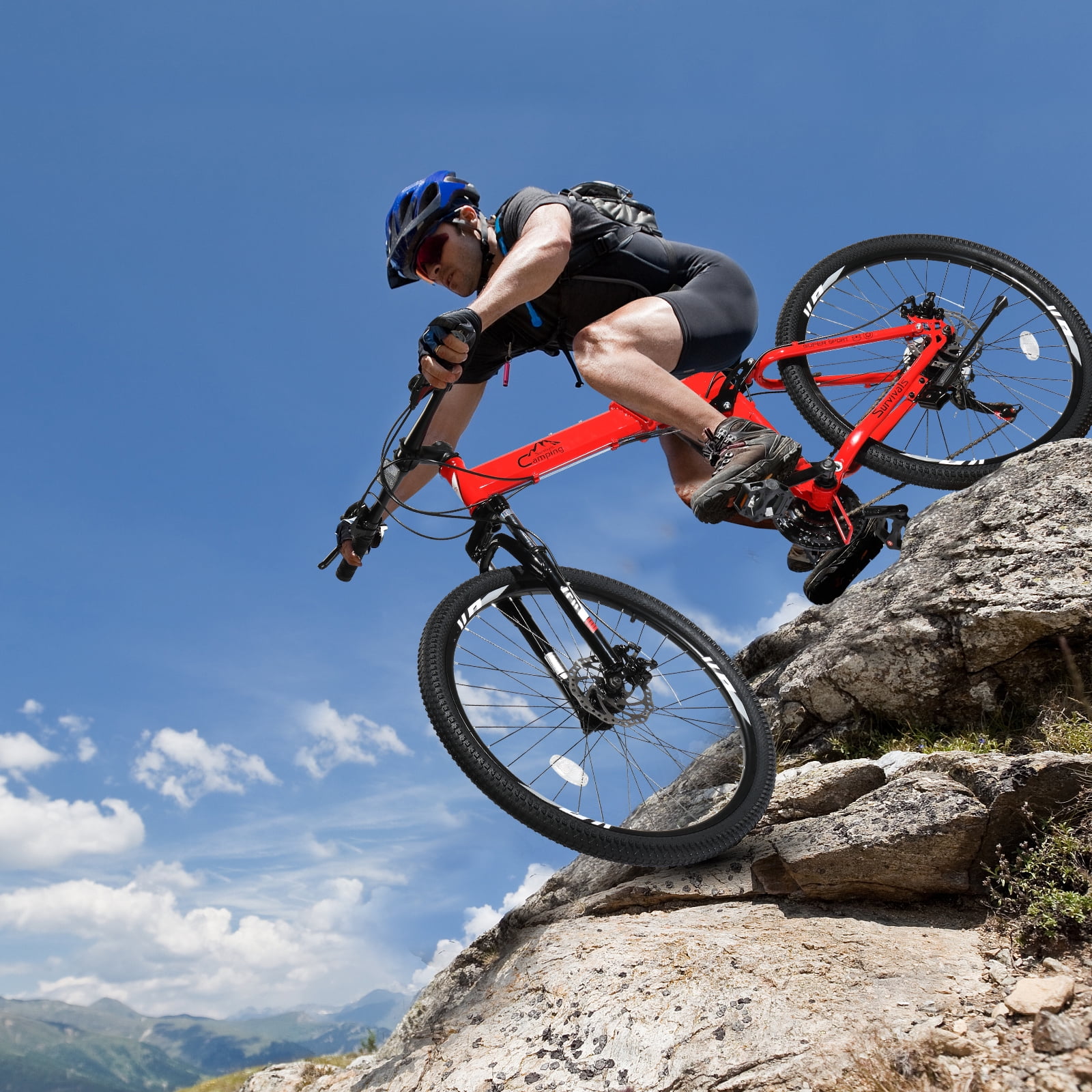 UBesGoo 27.5in Folding Mountain Bike Shimano 21-Speed with Disc Brakes,  Red