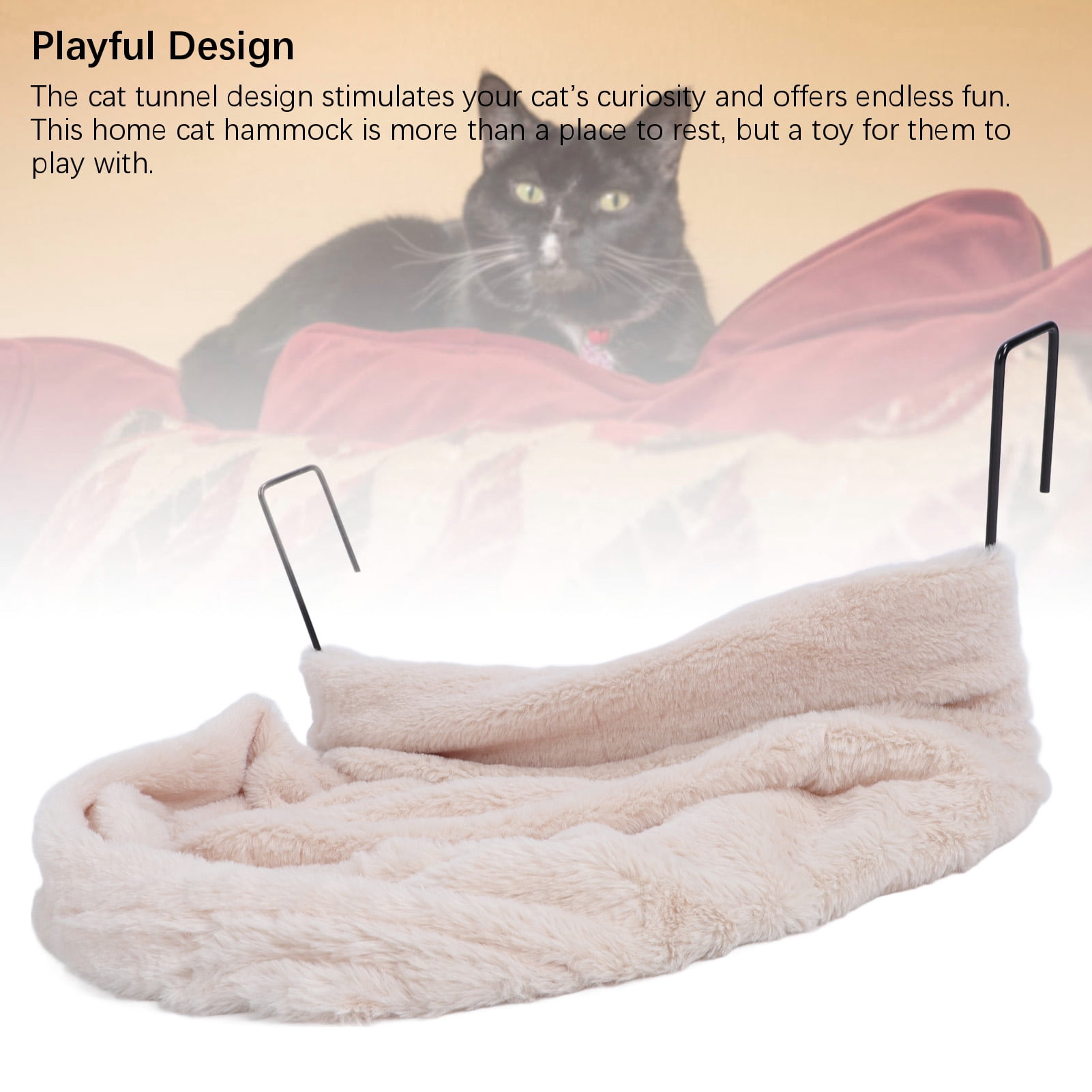 Yajisi Premium Cat Hammock Bed with Metal Curved Stand, Semicircle Plush Space Saving Sleeping Perch for Indoor Cats, 18.11 in / 46 cm Length, Enhanced Comfort Pet Furniture, Beige