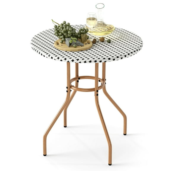 Gymax 27.5'' Outdoor Bistro Table PE Rattan Round Patio Side Table w/ Heavy Duty Metal Frame