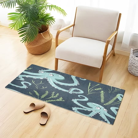 Devilfish Water Plants Plush Carpet Non Slip Runner Rug Absorbent Bath Mat 39" x 20"