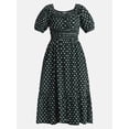 thumbnail image 5 of Time and Tru Women's Puff Sleeve Square Neck Midi Dress, Sizes XS-XXXL, 5 of 5
