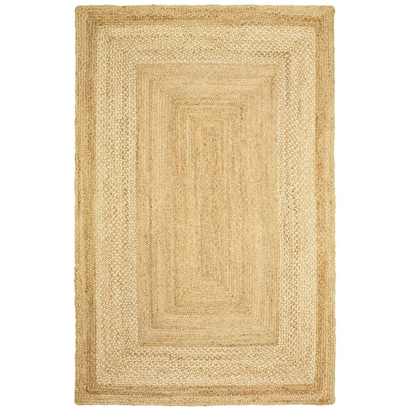 Laddha Home Designs 7.75' x 9.75' Tan and Beige Handmade Bordered Rectangular Area Throw Rug