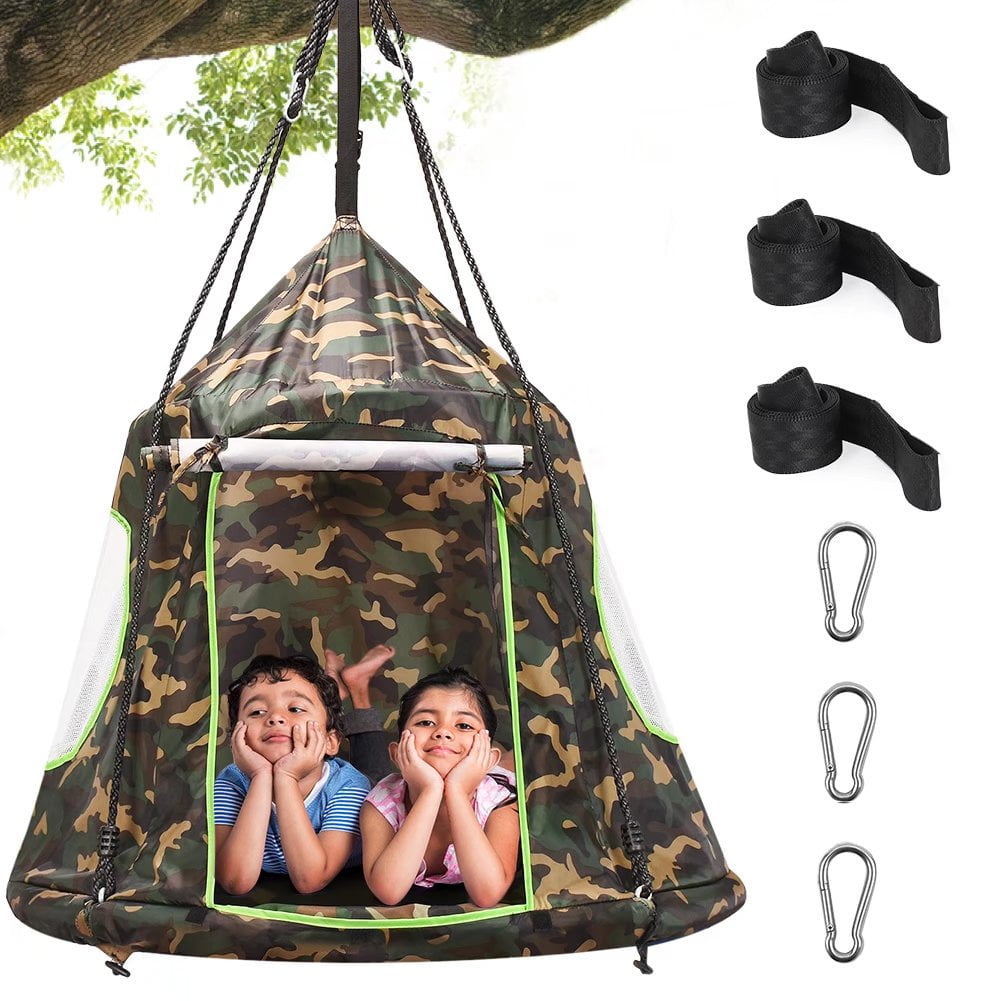 Camouflage 2 in 1 Detachable Saucer Tree Swing Play House Tent for Kids Tree Straps Included Gift Idea for Xmas Max Capacity 330 LBS for Indoor Outdoor Use Zupapa Hanging Tree Swing 