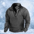 thumbnail image 6 of comerut Men Autumn Winter Solid Color Sweatshirt Stand Collar Zipper Half Placket Pullover Long Sleeve Windproof Warm Outdoor Hunting Tops, 6 of 7
