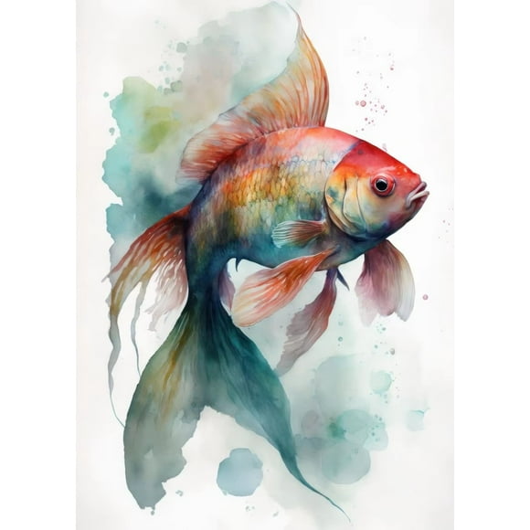 Watercolor Turtle Jellyfish Shark Octopus Fish Poster Canvas Painting Ocean Wall Art Picture for Living Room Home Decor Cuadros50 x 70 cm, frameless,SKU-04