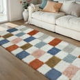 thumbnail image 2 of BERTHMEER 2'x6' Multicolor Fluffy Shag Runner Rugs for Living Room Nursery Teen Girl Bedroom Geometric Modern Indoor Checkered Runner Rugs, 2 of 7