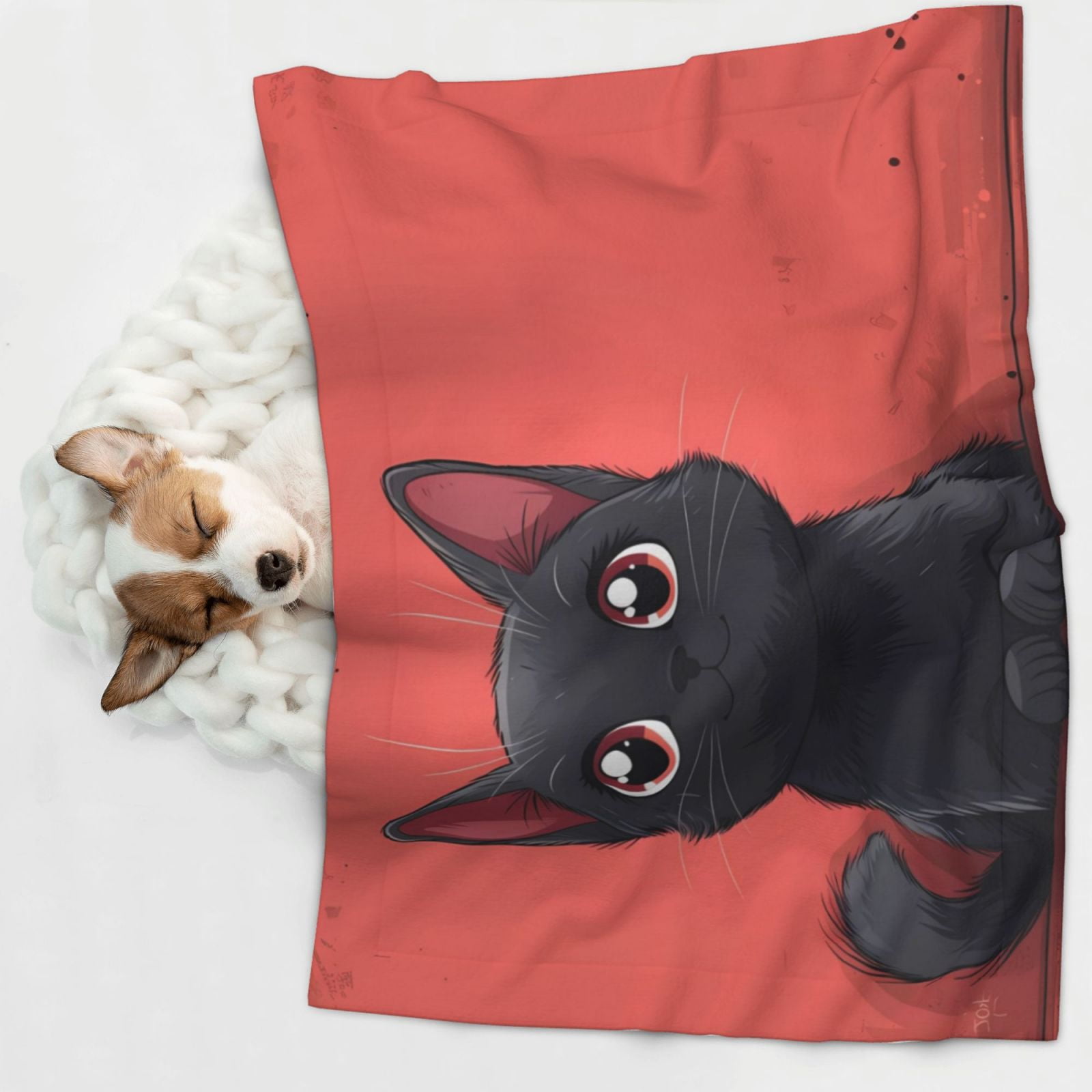 Naloa Cute Black Kitten Cartoon Dog Blanket, 3 Sizes Cat Blanket for Indoor Cats Large Medium Small Dog Gifts-Small