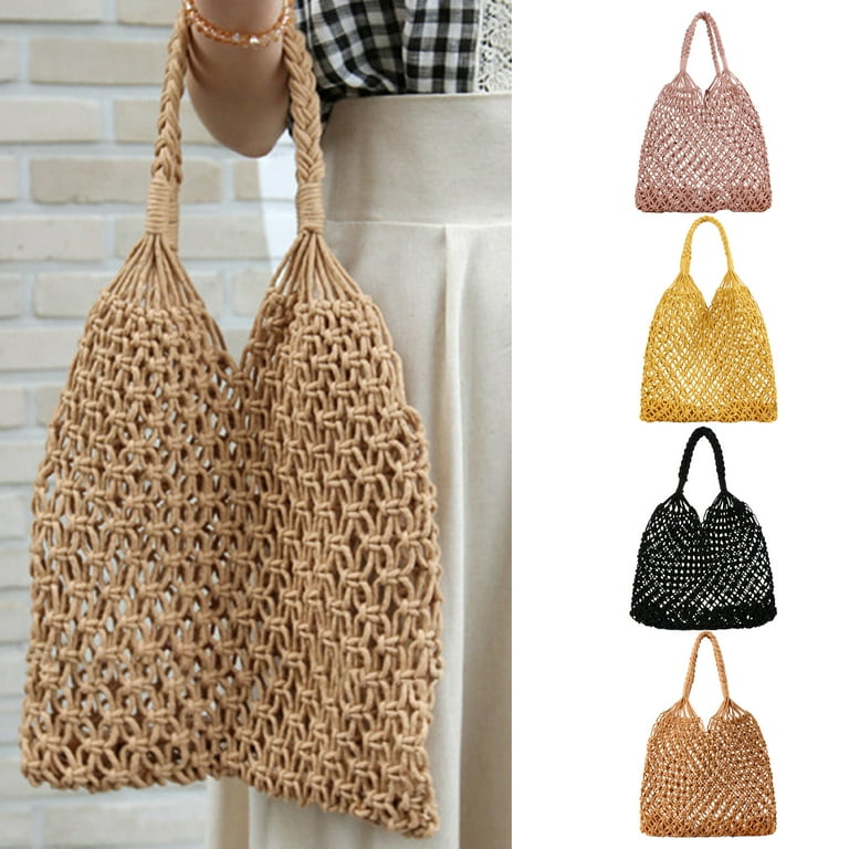 Kripyery Aesthetic Tote Bag Exquisite Woven Pattern Large Capacity Hollow  Out Handmade Double Handle Daily Collocation Ladies Cut-Out Handbag  Shopping