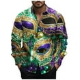 thumbnail image 2 of FAVIPT Mardi Gras Outfits for Men Long Sleeve Lapel Button Down Shirts Funky Mardi Gras Masks Printed Casual Festivel Parade Shirts 2025 Multicolor,XXL, 2 of 4