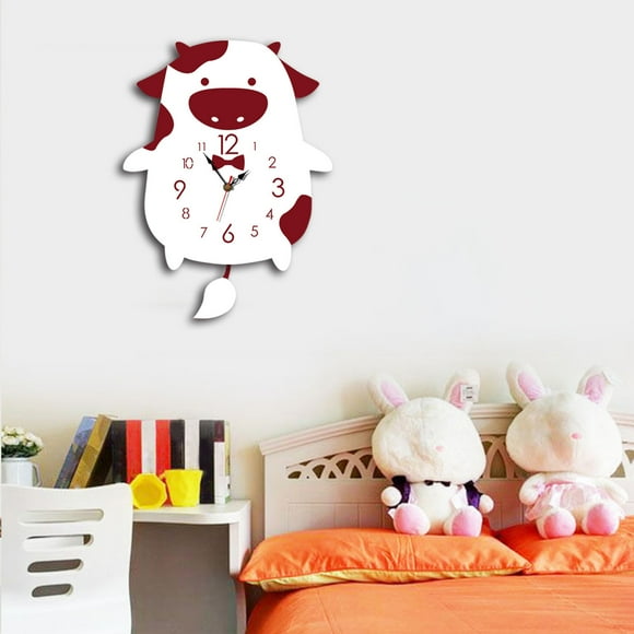Cute Cartoon Cow Wagging Tail Wall Clock Acrylic Clock Timers for Cooking Big Numbers Clock Timer Digital Running Interval Timer Refrigerator for Kids Toddlers with Sounds 3 Minute Sand Timer