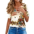 thumbnail image 4 of Women's 250th Anniversary Usa Shirt Independence Day Patriotic Star Stripe Print V-Neck Button Short Sleeve Top, 4 of 7